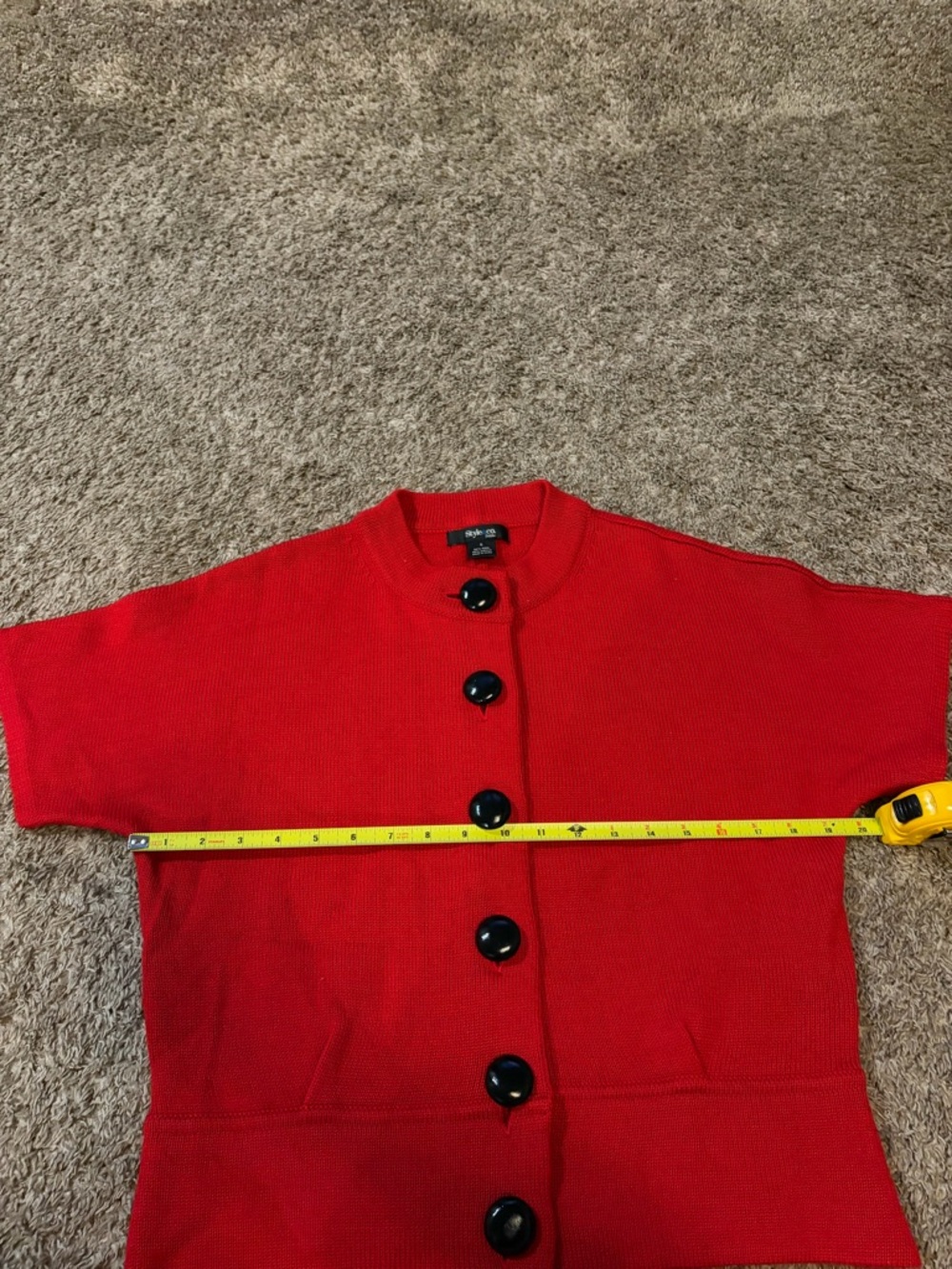 Style & Co Red Short Sleeved Grandma Sweater Size SP Wool Blend Chunky Button - Picture 7 of 8